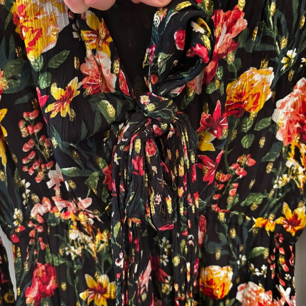 J. Crew Front Tie Flowy Dress Floral Multicolor Maxi Dark Romantic size XS - Picture 5 of 10